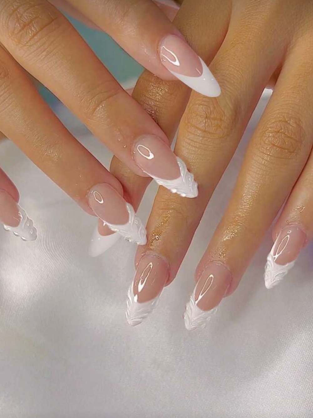 Nude & White Stiletto French Tip Press on Nails